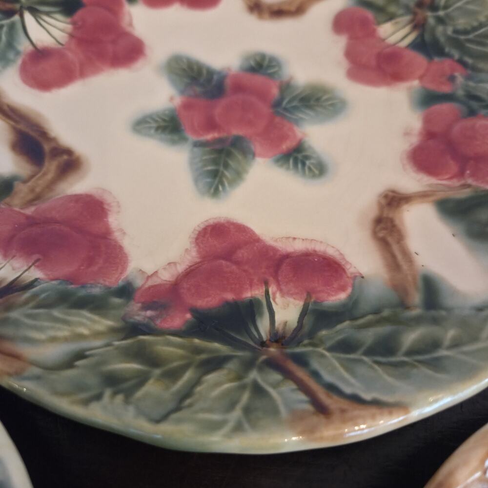 Vintage FFAS France Majolica Cherry Plates Set 6 Faience d’Art de la Sorgue - Picture 7 of 12